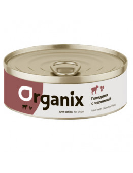 Корм Organix для собак, заливное из говядины с черникой, банка